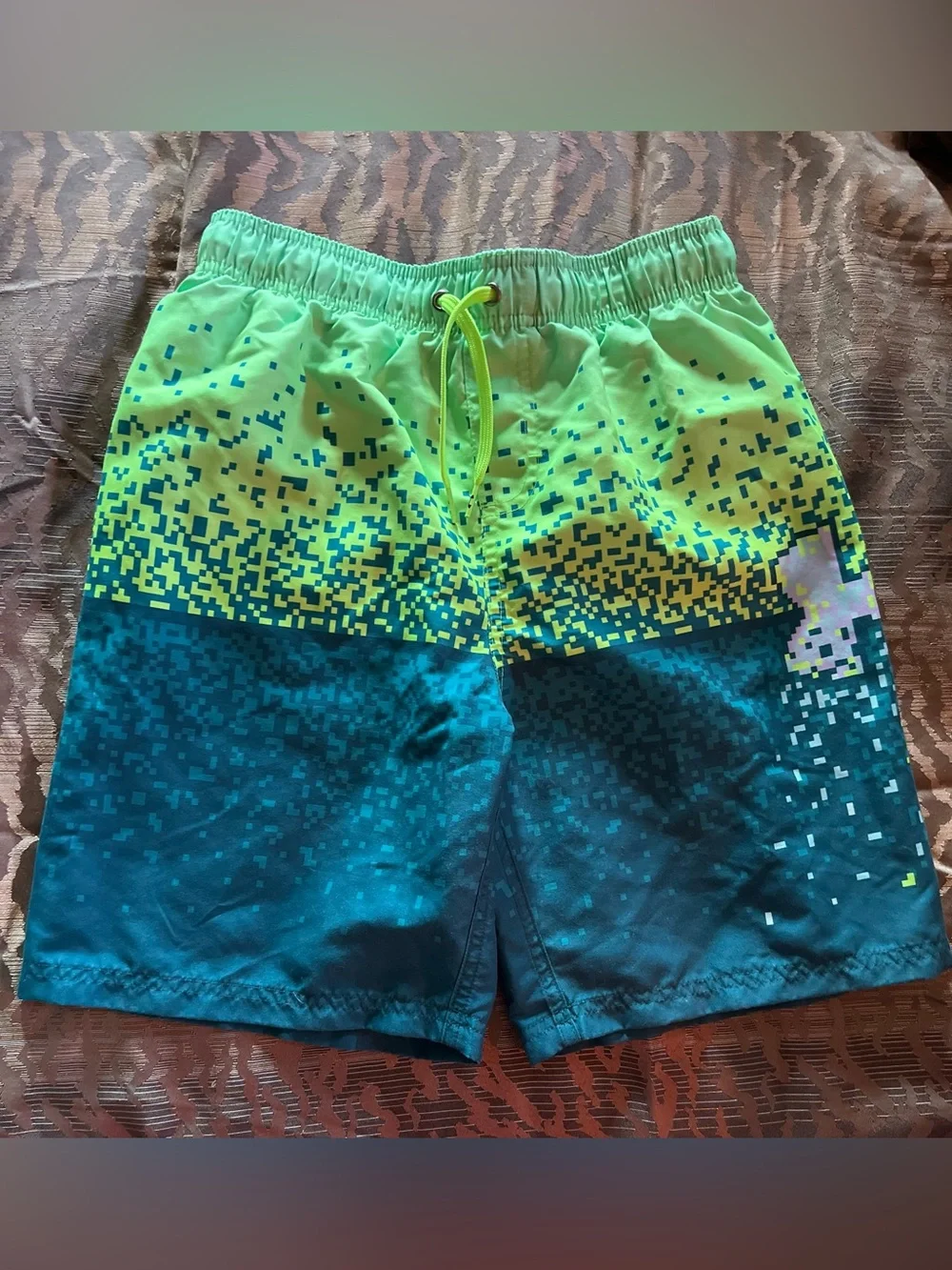 Under Armour Boys' Blue & Lime Green Swim Shorts with Drawstring-SZ 18-20-NWOT